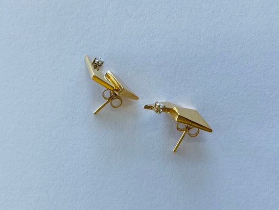 14K Yellow Gold + Diamond Earrings *VINTAGE* - image 3