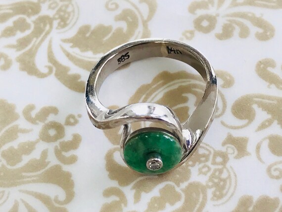 Estate 14 K White Gold + Jade + Diamond Ring SIZE… - image 10