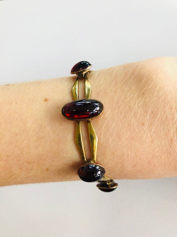 14K Yellow Gold + Cabochon Garnet 1920'S Bracelet… - image 6