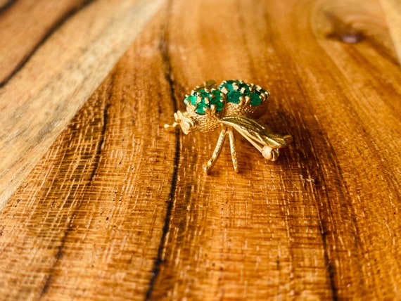 14K Yellow Gold + Emerald Bee Pin/Brooch *VINTAGE* - image 6