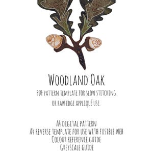 Woodland Oak appliqué pattern, fabric collage, slow stitching, raw edge applique, art quilt