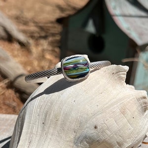 925 Sterling Silver East West Surfite Surfstone Stacking Cuff Bracelet 7-7.5” SH