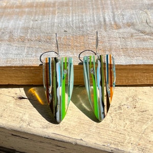 925 Sterling Silver Surfite  Surfstone Shield Dangle Drop Everyday Earrings SH5