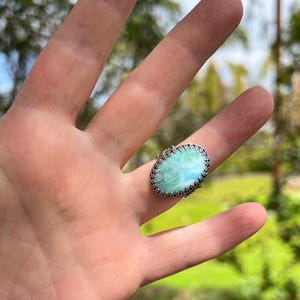 925 Sterling Silver Oval Larimar Statement Ring sz 7.5