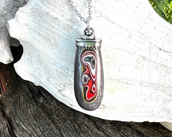 925 Sterling Silver Chevy/GMC Fordite Detroit Agate Double Sided Talisman Pendant Necklace SH1824