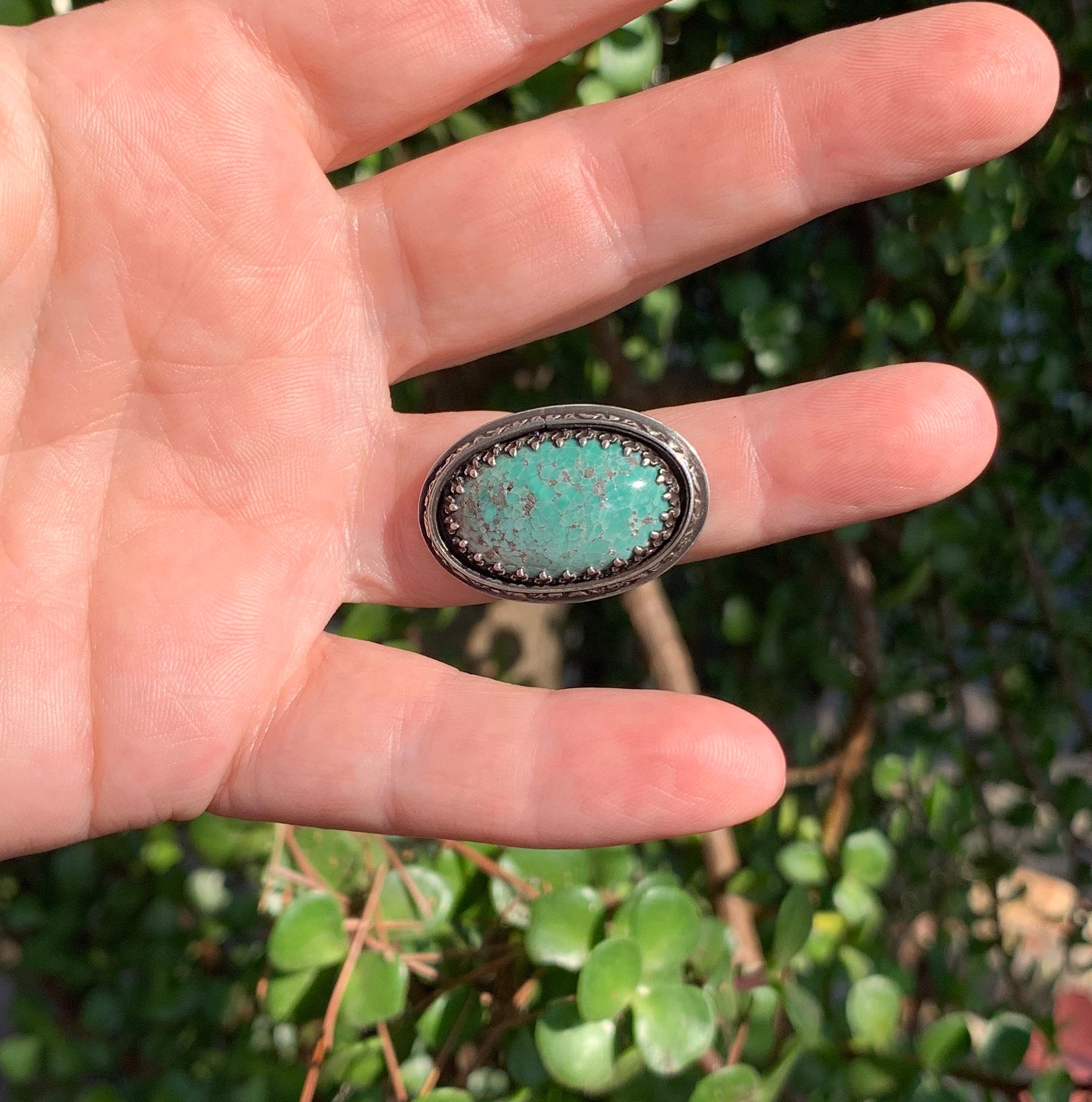 925 Silver Broken Arrow Variscite/Turquoise Statement Ring size 7 SH