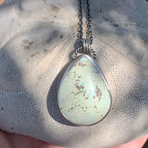 925 Silver Broken Arrow Variscite Pear Shape Turquoise Statement Pendant Necklace SH