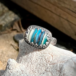 925 Sterling Silver Surfstone Surfite Blues East West Ring Sz 8 SH