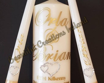 Beautiful Vinyl Wedding Unity Candles Set with Slim 10 inch Tapers