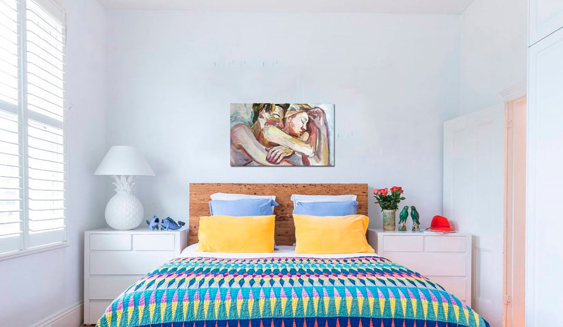 Love Couple Art Bedroom Wall Art Abstract Painting Large Etsy