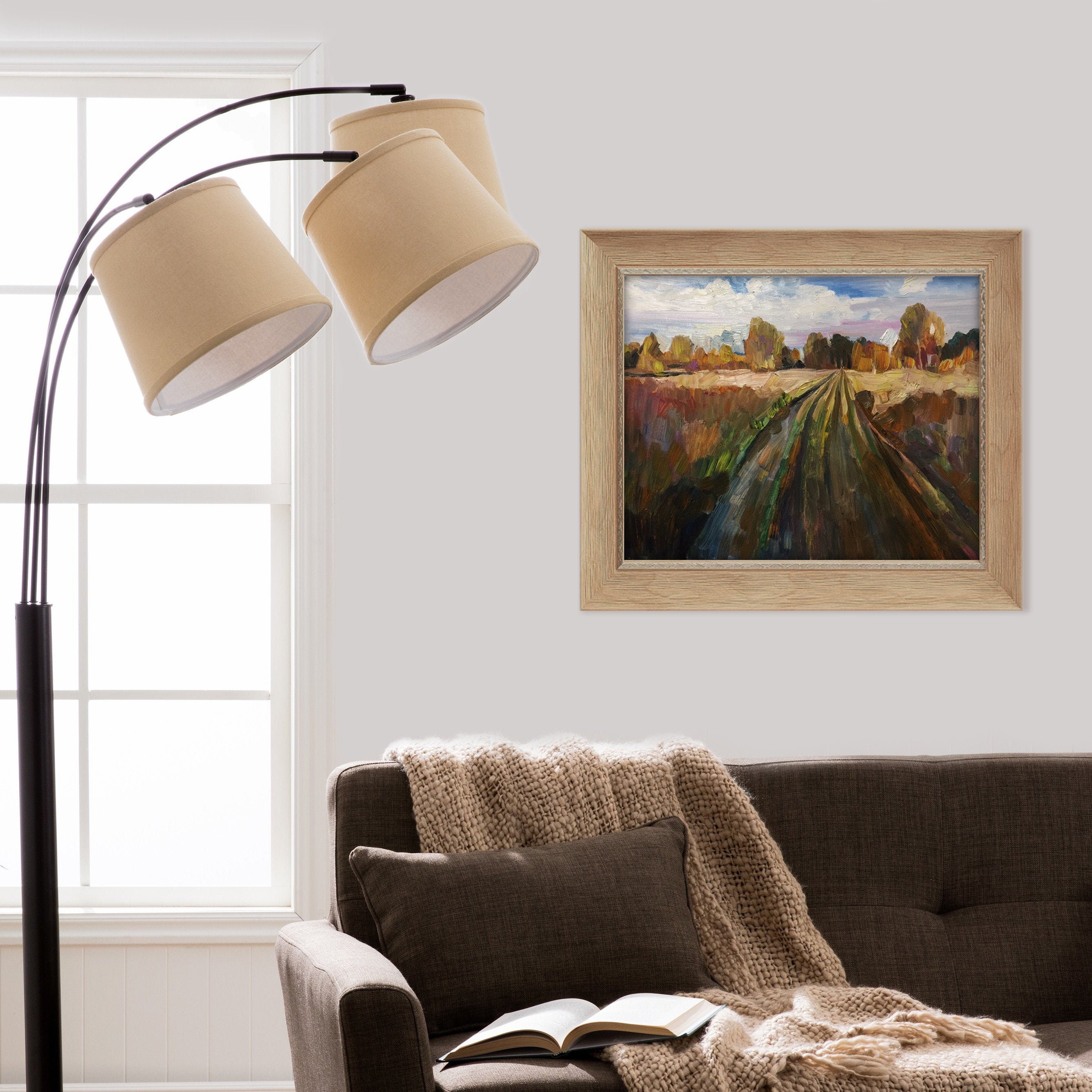 Landscape Oil painting on canvas Autumn landscape Brown wall | Etsy