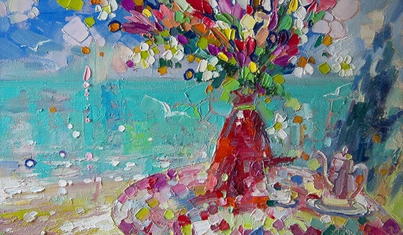 Flowers Painting Abstract Oil Art Flower Wall Art Flowers Etsy