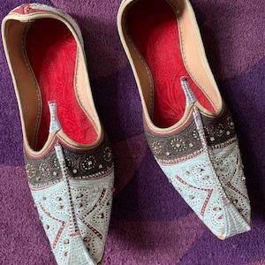 Traditional Middle Eastern handmade leather embroidered slippers