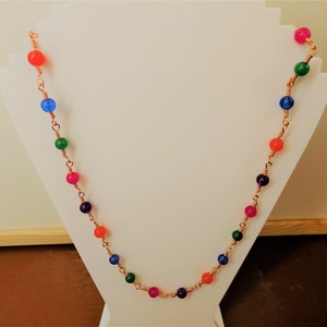 Spring/Summer multicoloured Stacking, Twisted, Coiled Wire Necklace With Dyed Quartz and Quartzite Rounds.