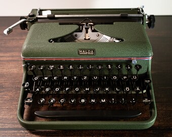 working typewriter Halda in green from 1953 for mother's day and as birthday and wedding gift