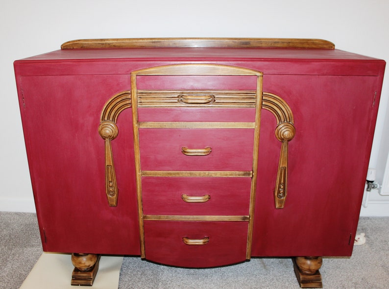 Retro Burgundy Red Vintage Art Deco Sideboard Etsy