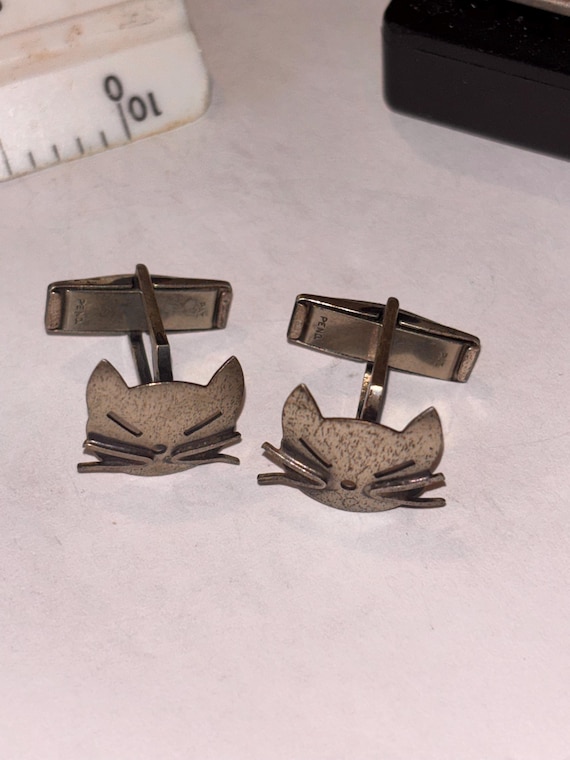 Vintage solid sterling cat cufflinks - image 2