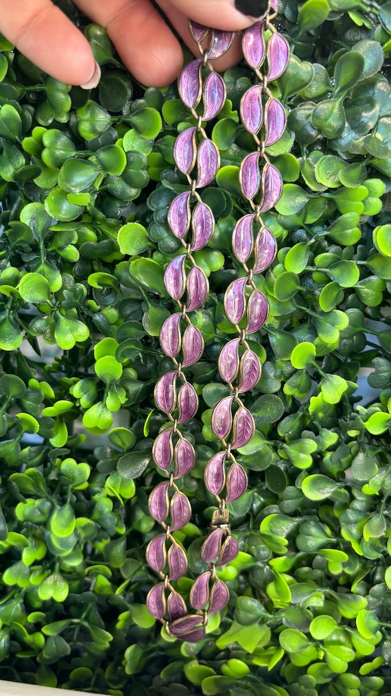 David Andersen purple Enamel & Silver Leaf Neckla… - image 2
