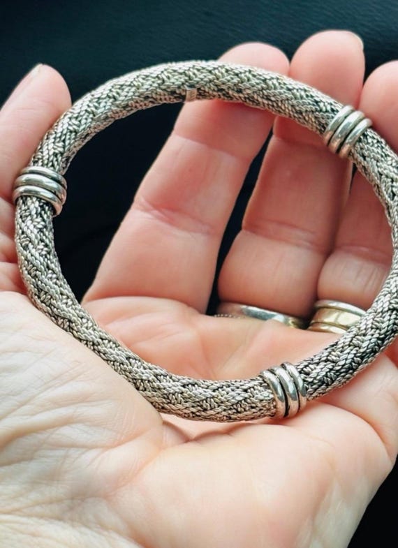 Huge solid, sterling silver, braided style  bangl… - image 1