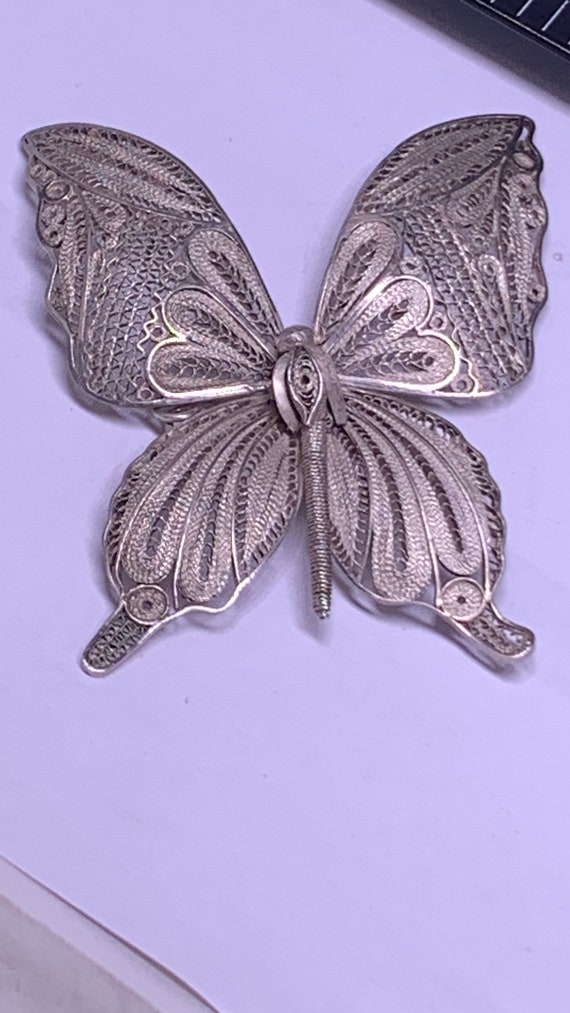 Large vintage, sterling, butterfly brooch - image 2