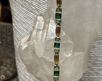 925 Sterling silver 14 karat gold plated emerald colored gemstone tennis