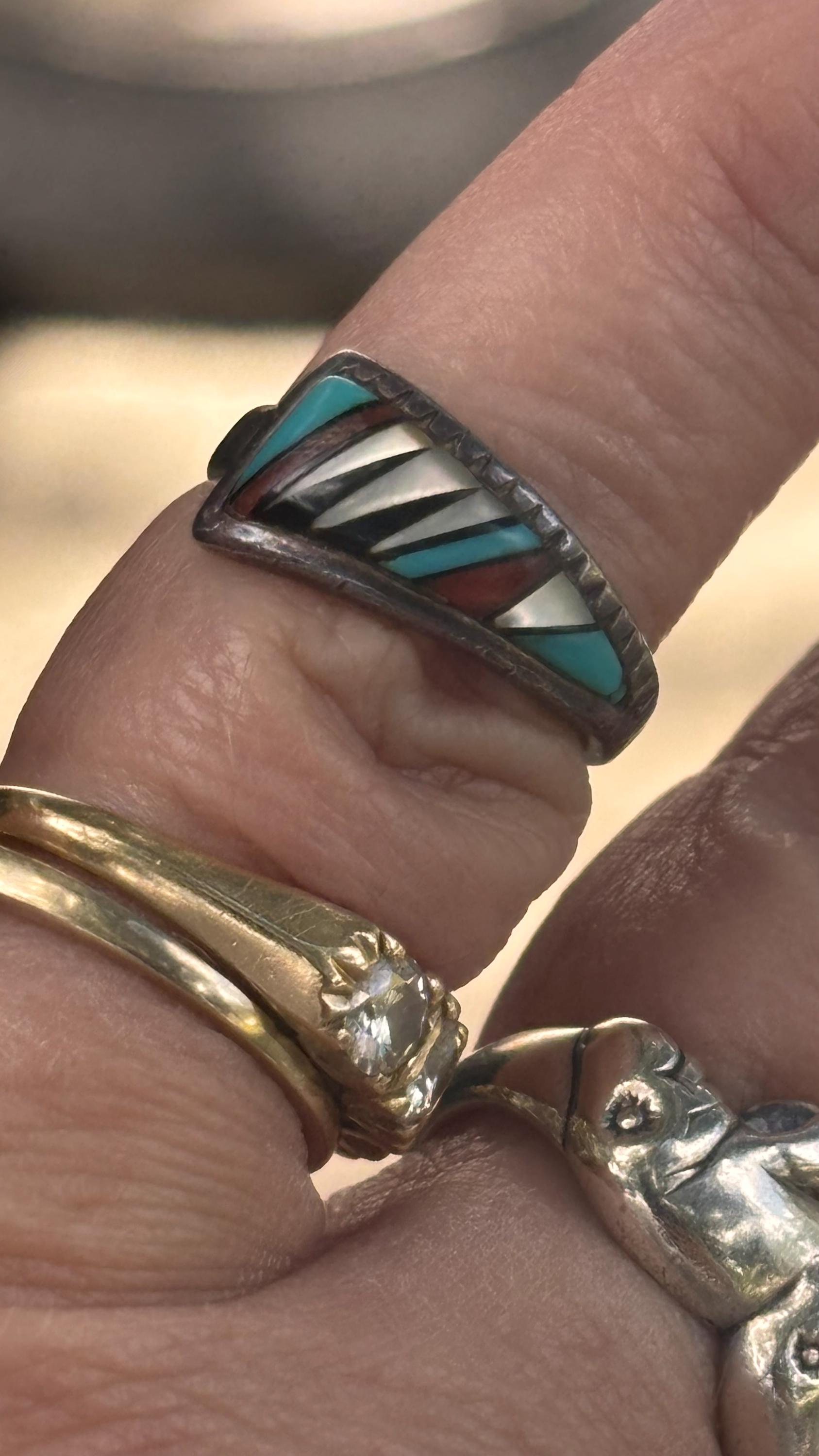 Beautiful Native American Sterling Silver Gemstone in Laid Ring Size 6 ...