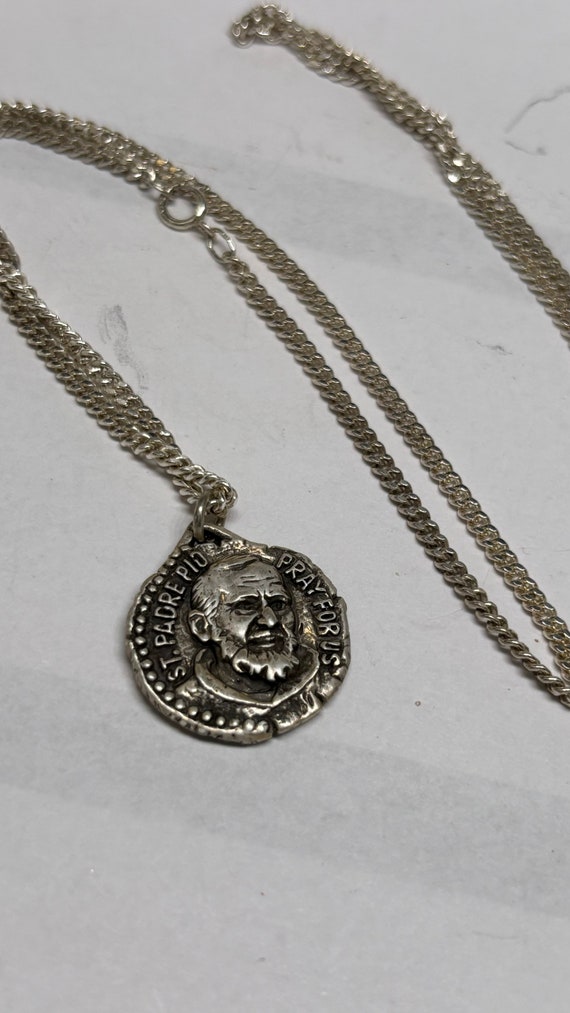 Beautiful Sterling, silver vintage Saint Pio neck… - image 1
