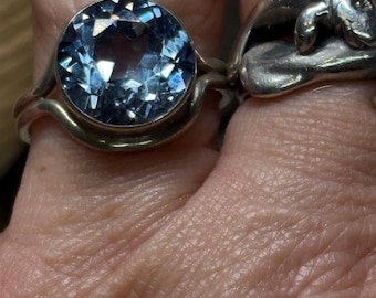 Antique 800 Sterling silver blue topaz ring size 7