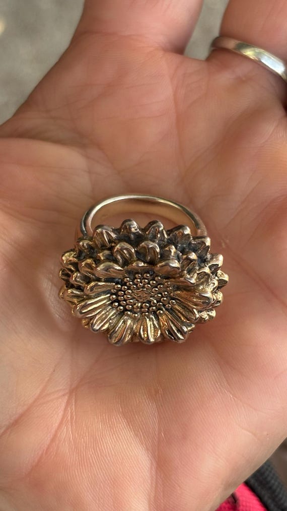 A huge solid sterling silver sunflower statement,… - image 2