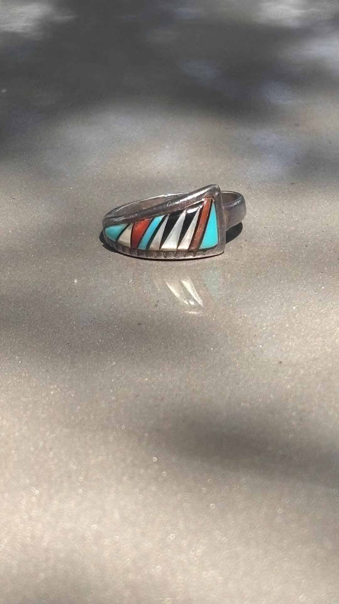 Beautiful Native American Sterling Silver Gemstone in Laid Ring Size 6 ...