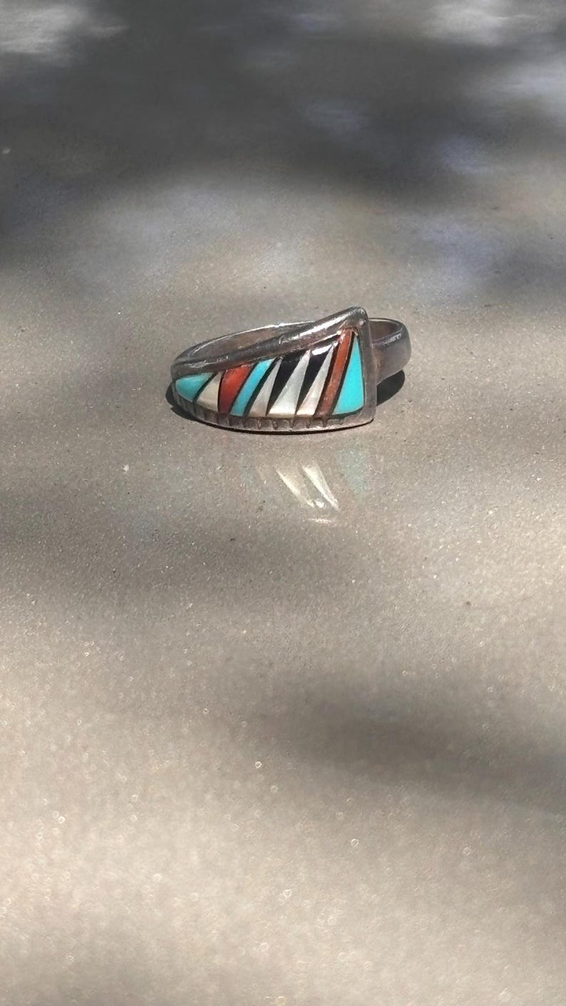 Beautiful Native American Sterling Silver Gemstone in Laid Ring Size 6 ...