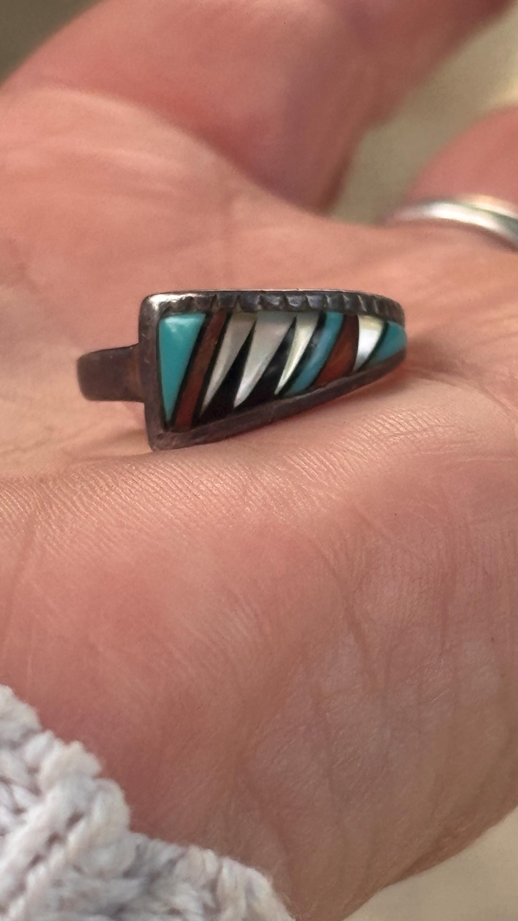 Beautiful Native American Sterling Silver Gemstone in Laid Ring Size 6 ...