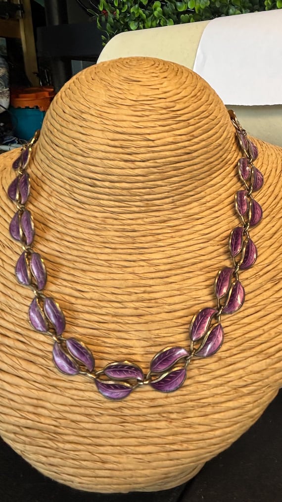 David Andersen purple Enamel & Silver Leaf Neckla… - image 1