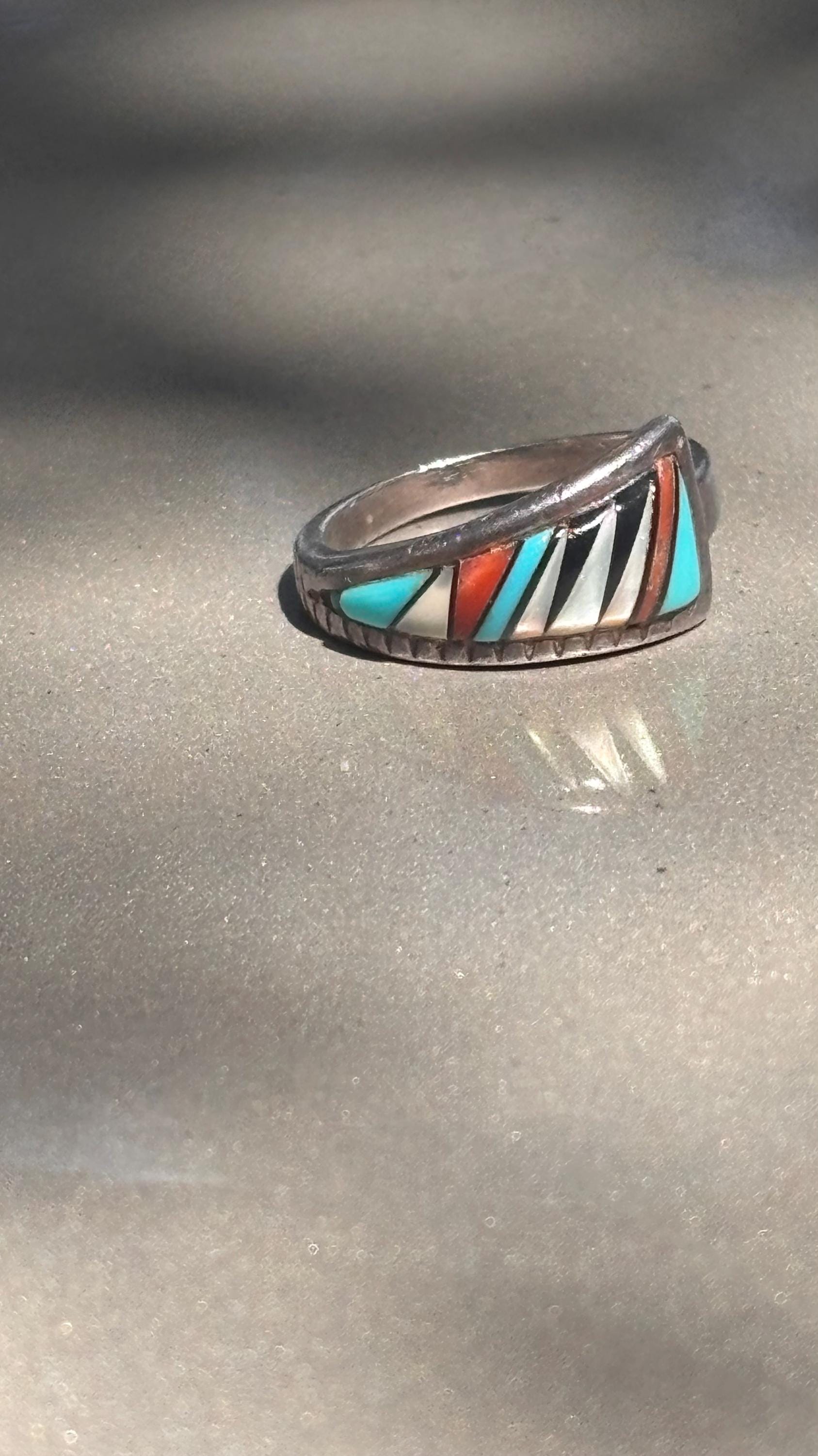Beautiful Native American Sterling Silver Gemstone in Laid Ring Size 6 ...