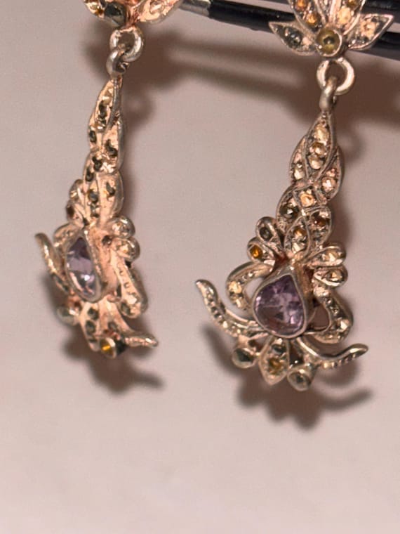 Sterling silver light, amethyst dangle earrings - image 2