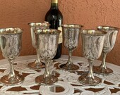 Set of six solid sterling silver wine goblets