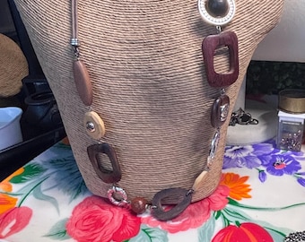 Brighton brand, Silvertone and wooden statement necklace