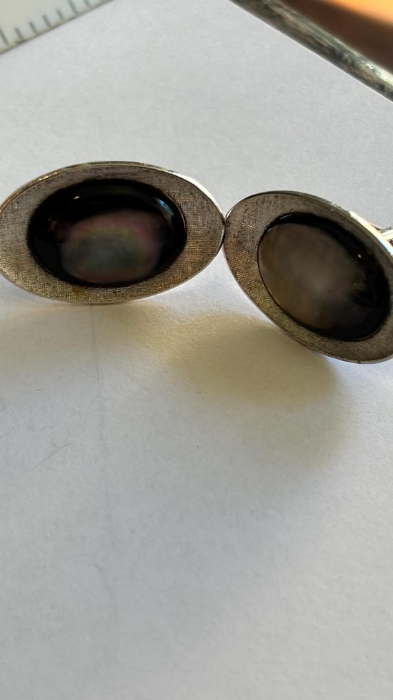 Solid sterling silver cat eye cufflinks - image 1
