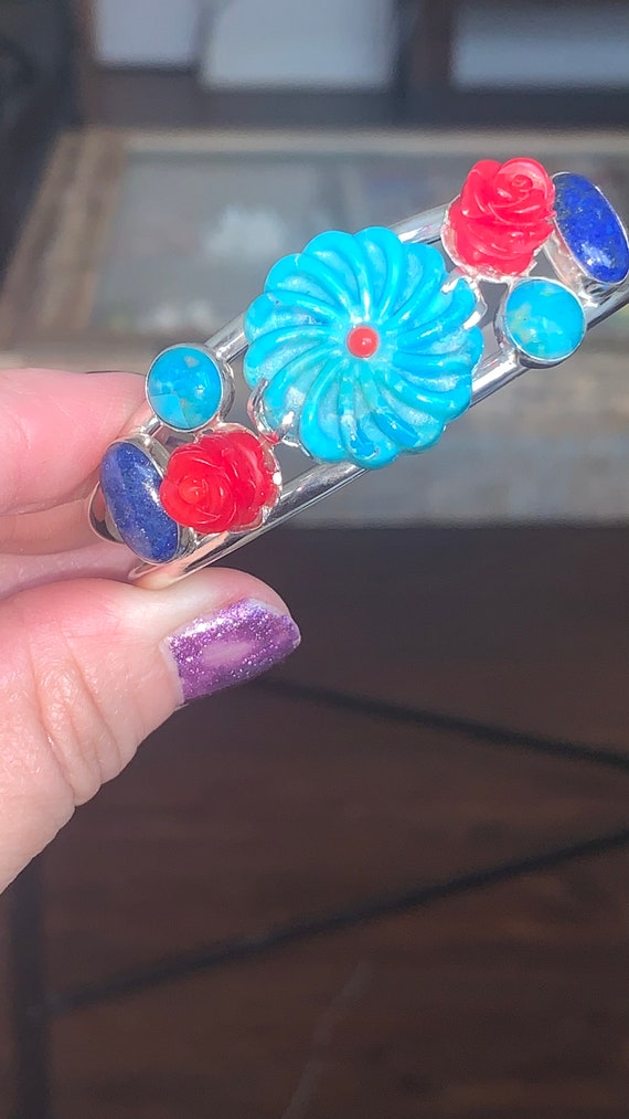 Amazing Sterling a turquoise and coral Bracelet