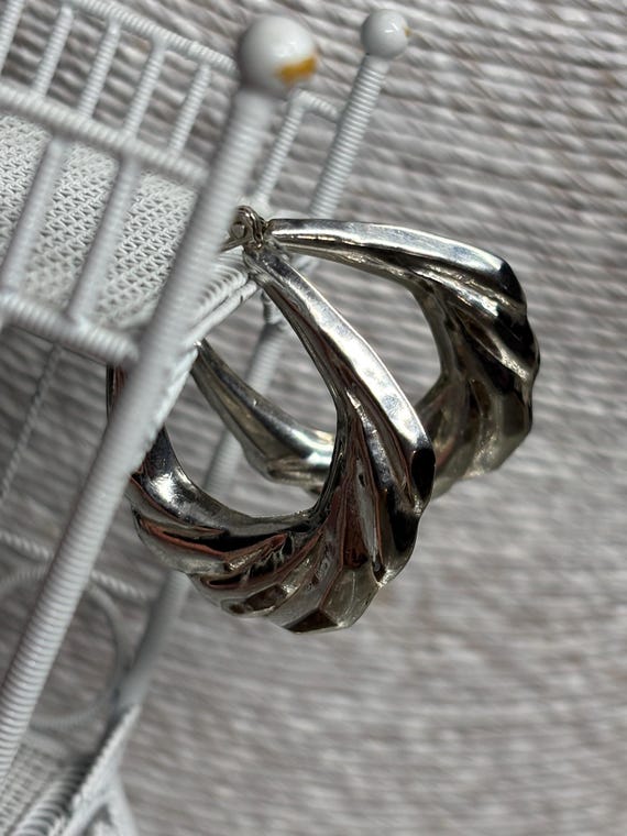 Very nice vintage style sterling silver, large hoop earrings View 2