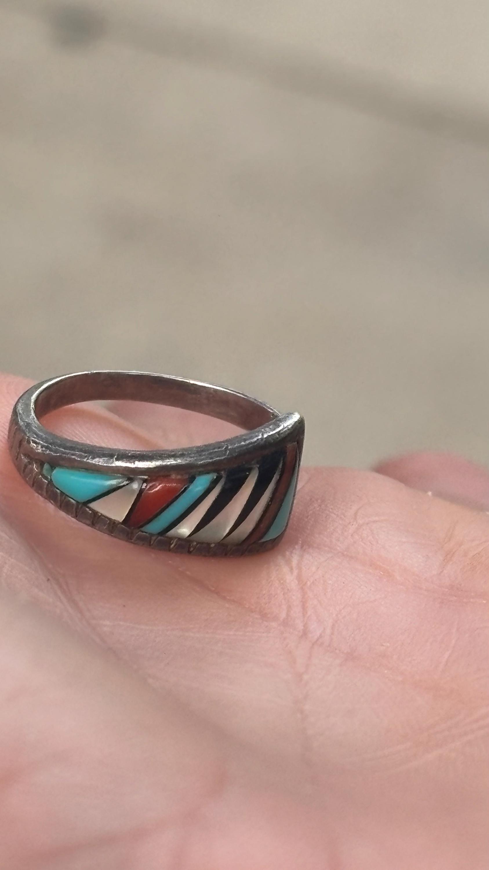 Beautiful Native American Sterling Silver Gemstone in Laid Ring Size 6 ...