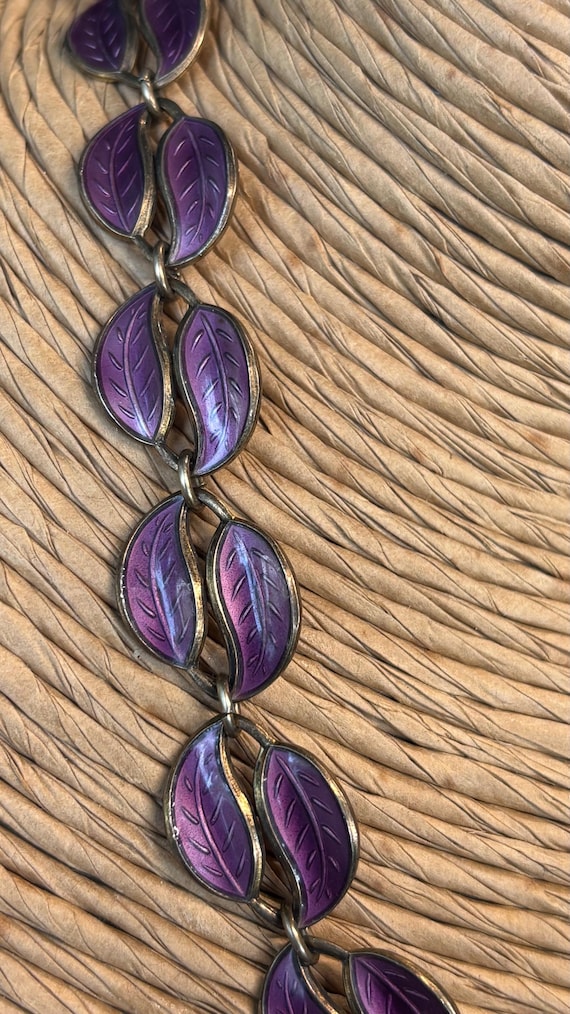 David Andersen purple Enamel & Silver Leaf Neckla… - image 3