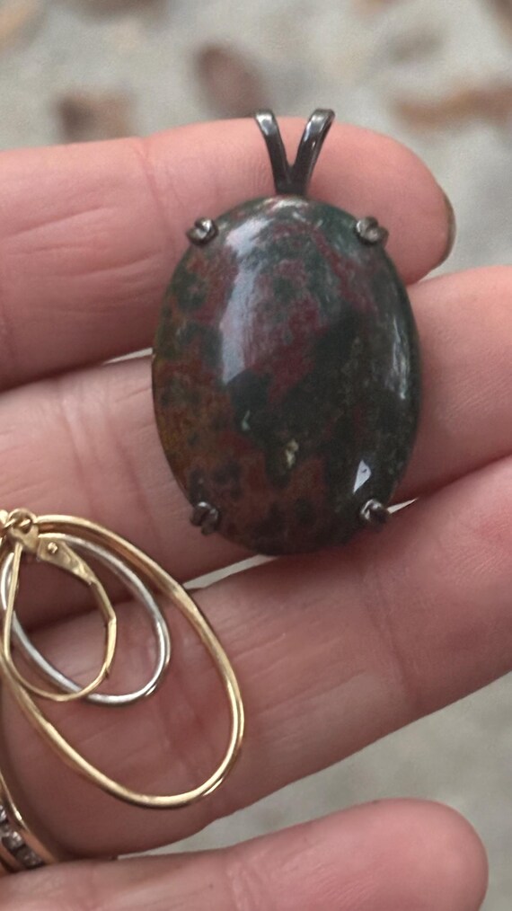 Really nice, large sterling silver bloodstone pen… - image 2