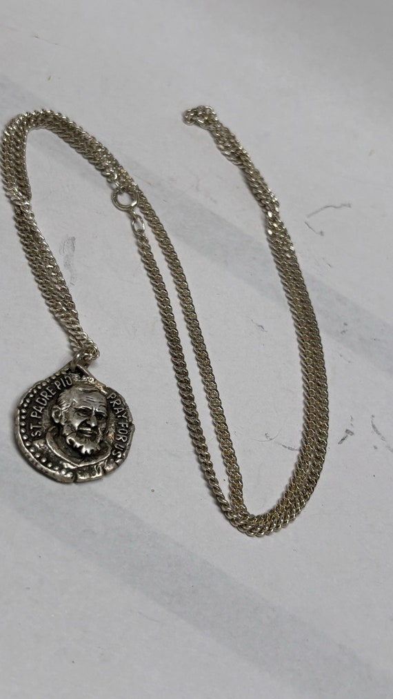 Beautiful Sterling, silver vintage Saint Pio neck… - image 2