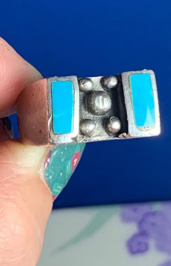 Awesome solid sterling silver men’s turquoise rin… - image 1