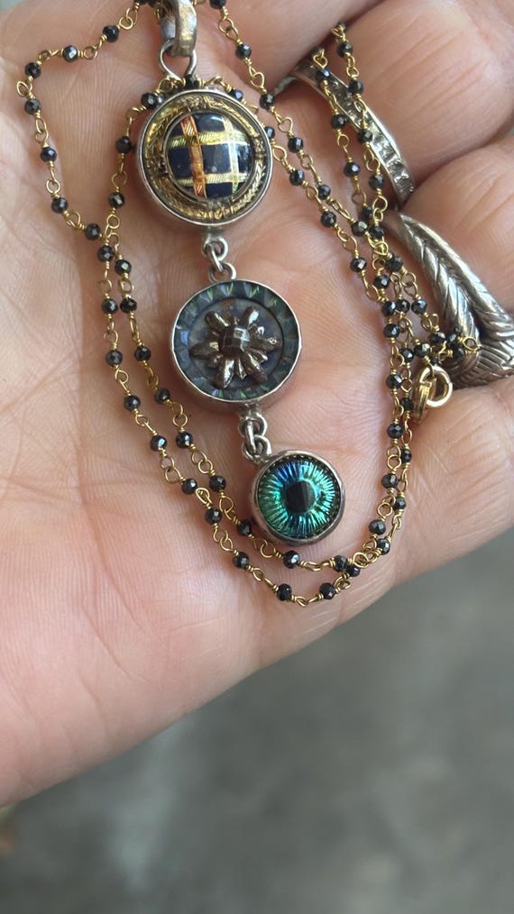 Victorian 3 Button Drop Set in Sterling Silver Ne… - image 2