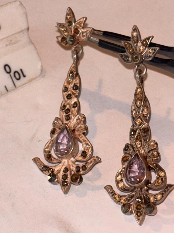 Sterling silver light, amethyst dangle earrings - image 1