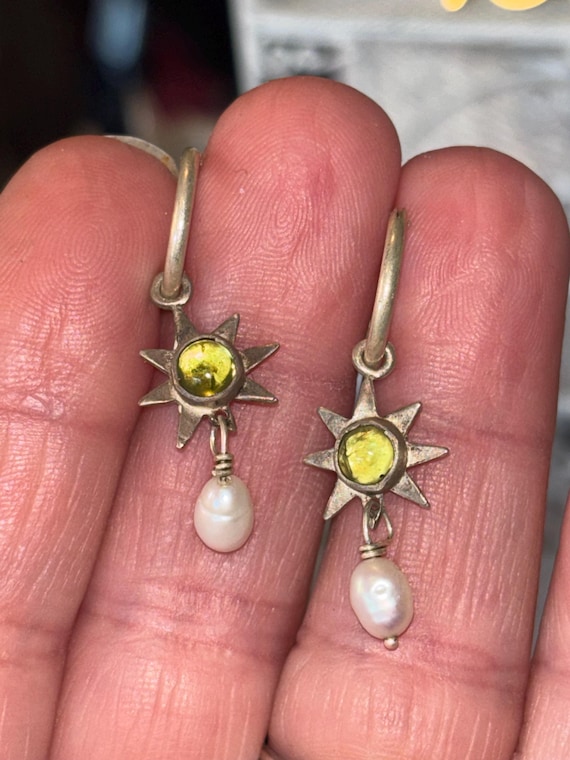 Adorable celestial Star gemstone dangle earrings - image 1