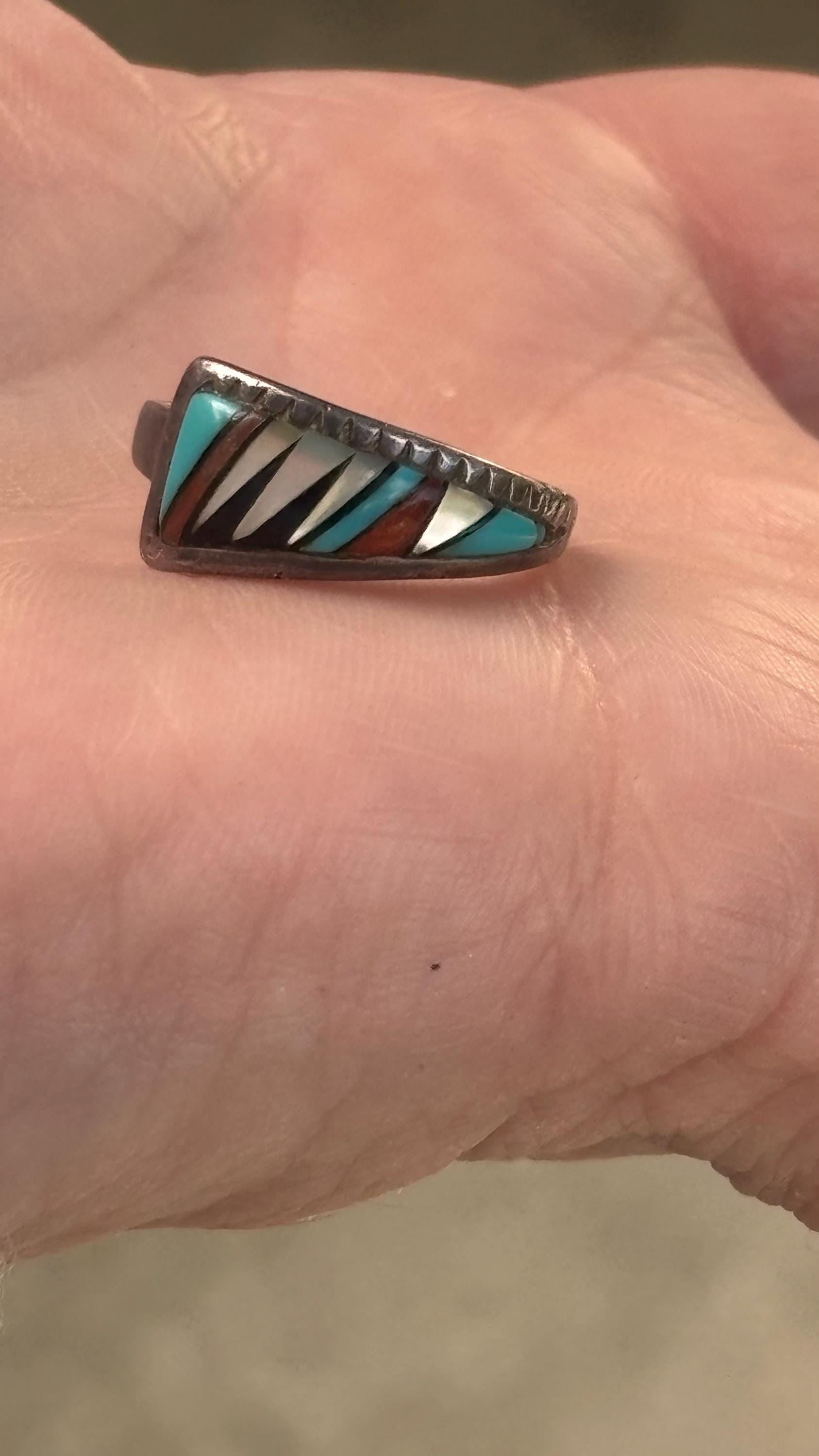 Beautiful Native American Sterling Silver Gemstone in Laid Ring Size 6 ...