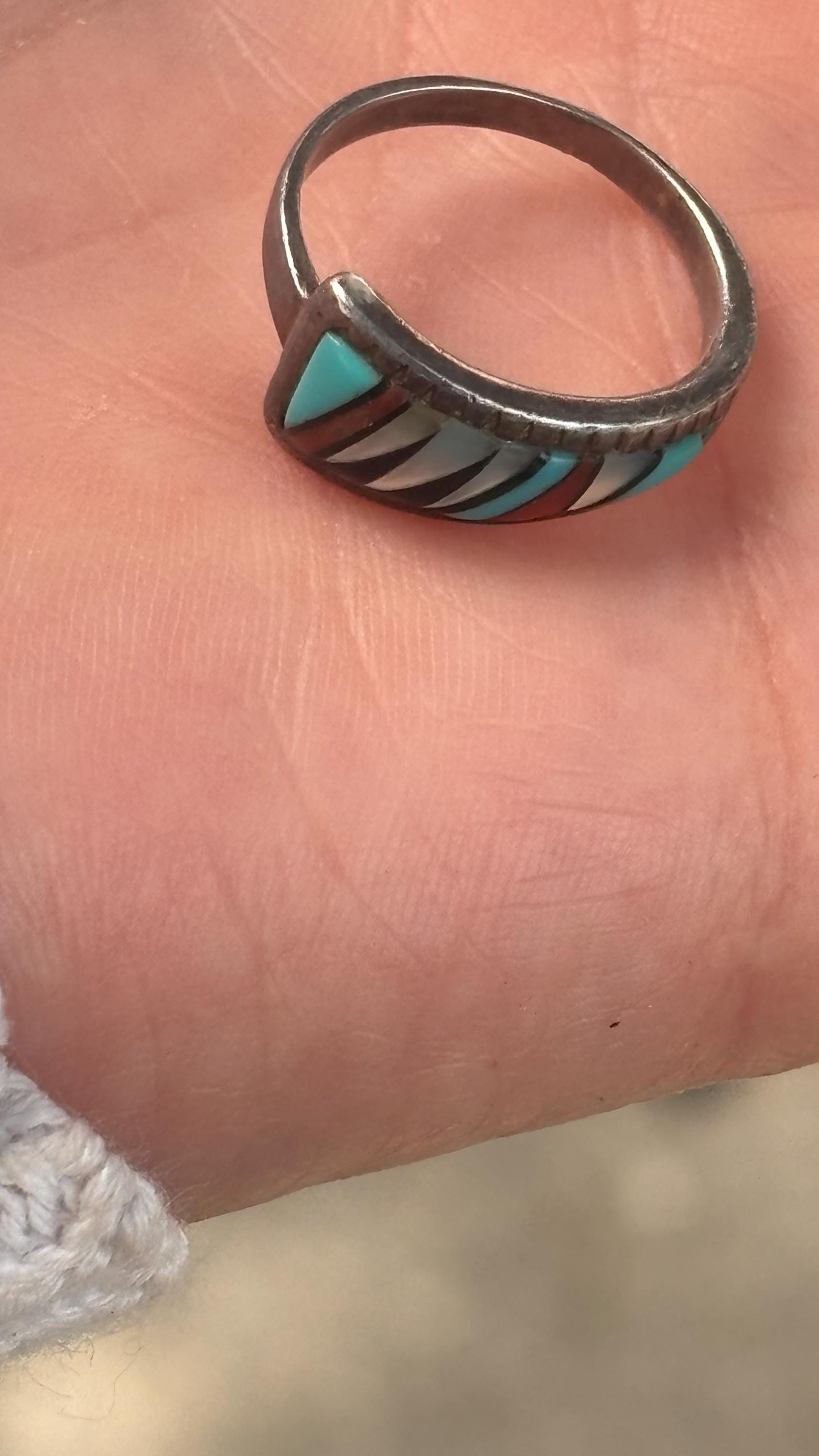 Beautiful Native American Sterling Silver Gemstone in Laid Ring Size 6 ...